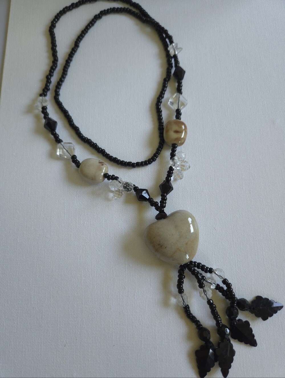 Vintage‎ Boho Beaded Heart Tassel Necklace